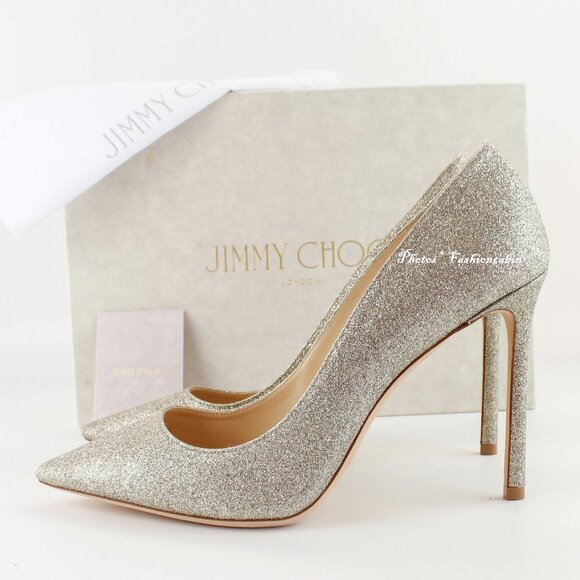 NEW JIMMY CHOO Romy 100 Glitter Heeled Pumps, EU 39.5 - Office to Party/Cocktail - Picture 1 of 16